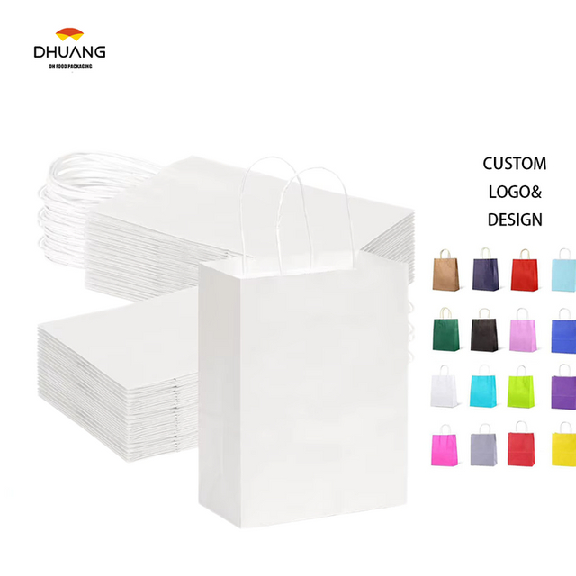 Customized Printing of White Paper Bags with Handles for Retail Celebration Activities and Business Use Shopping Bag