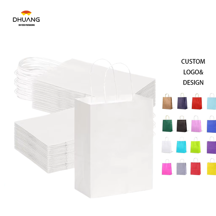 Customized Printing of White Paper Bags with Handles for Retail Celebration Activities and Business Use Shopping Bag
