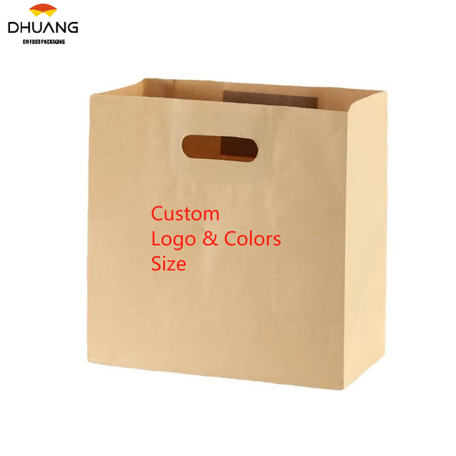 Fast Food Fruit Dessert Baking Takeaway Cardboard Packing Hand Bag Punched Tote Bag With Reinforced Custom Bread Bags