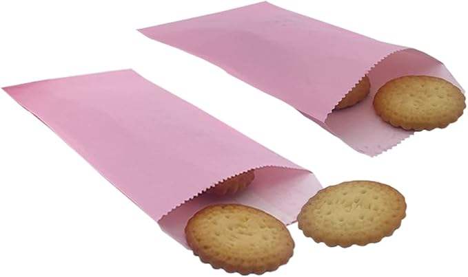 Pink Greaseproof Wax Healing Bag for Bread Cookies Candies Chocolate Pastry Snacks Elegant Paper Packaging Custom Bread Bags