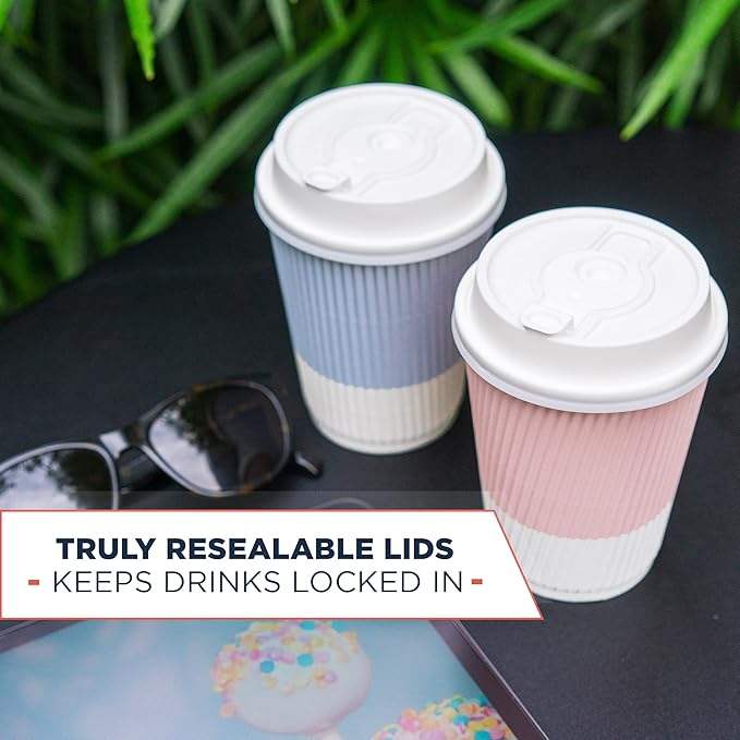 Disposable Coffee Cups With Lid Durable Travel Paper Insulated Cups for Hot and Cold Drinks Coffee Cup