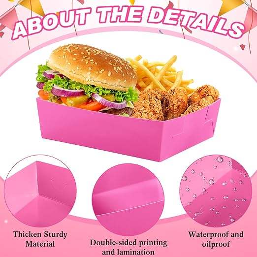 Disposable Paper Food Tray 5 lb Large Food Boat Nachos Thanksgiving Christmas Party Supplies (Hot Pink)