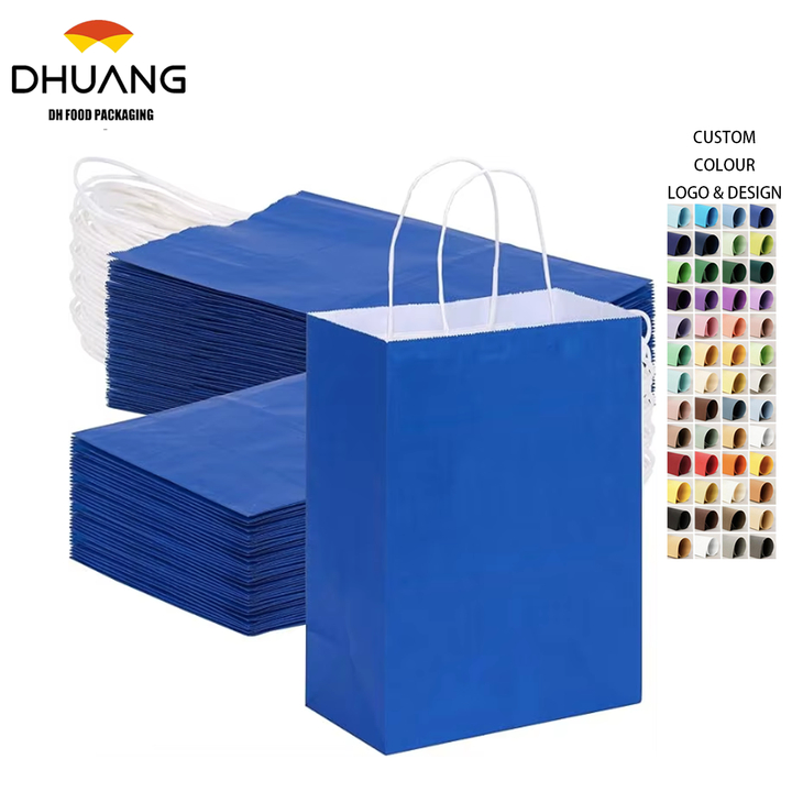 Medium Brown Paper Bag with Handle Blue Color for Parties and Corporate Events