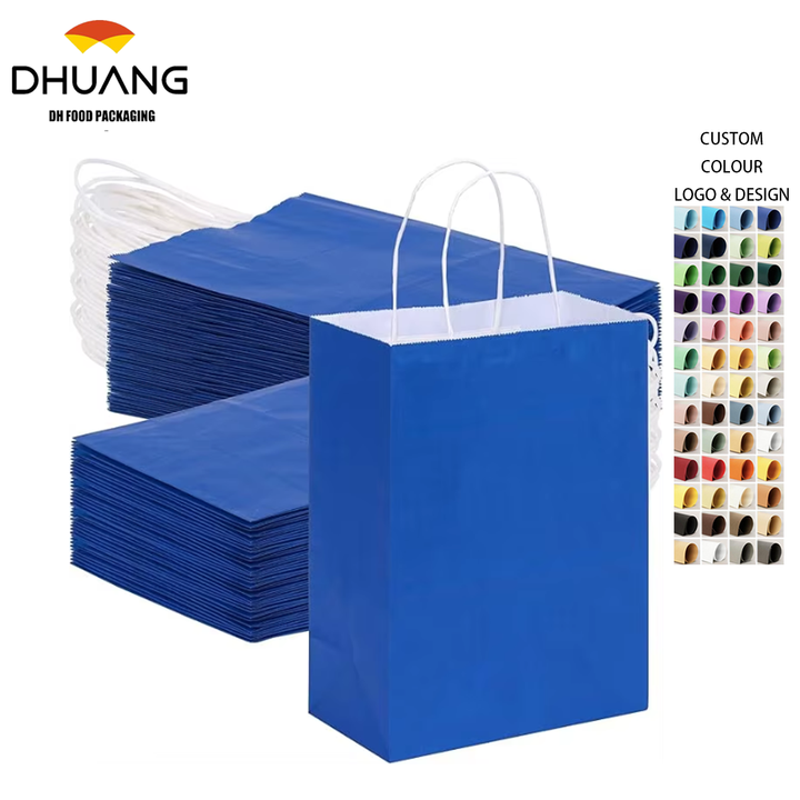 Medium Brown Paper Bag with Handle Blue Color for Parties and Corporate Events