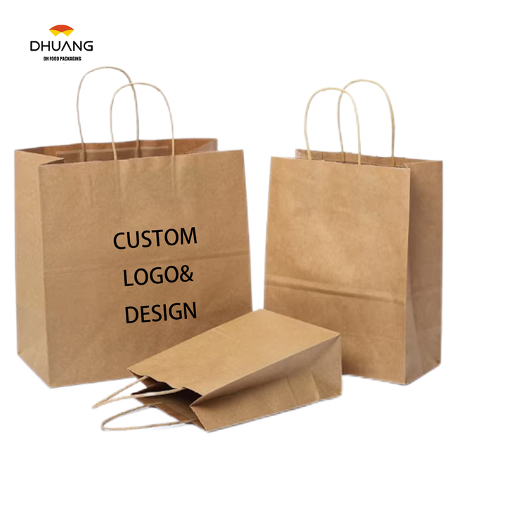 High-Grade Disposable Kraft Paper Bag for Milk Tea Take-Away Customized Gravure Printing for Shopping and Gift Packaging