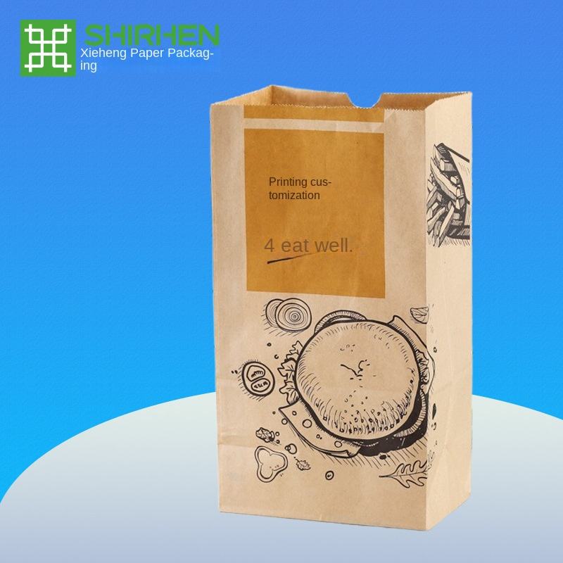 Square Bottom Kraft Paper Bag Bread Baking Disposable Storage Take-Away Supermarket Hamburg Packaging Custom Bread Bags
