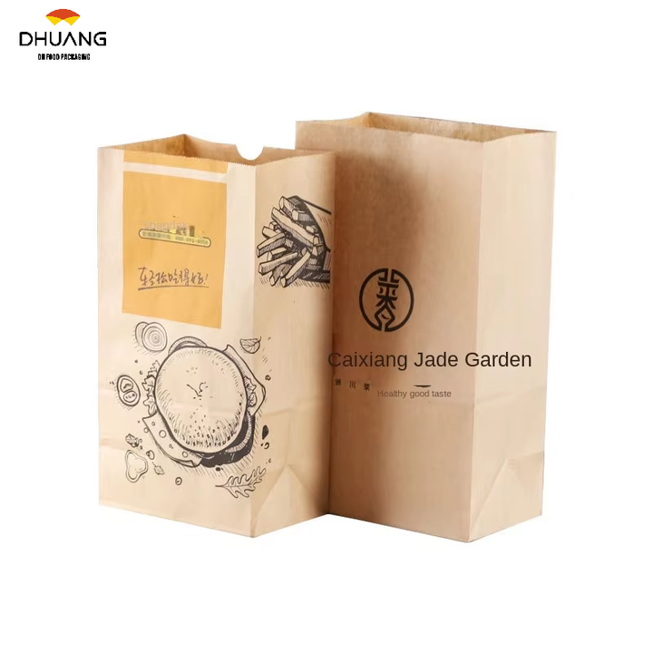 Square Bottom Kraft Paper Bag Bread Baking Disposable Storage Take-Away Supermarket Hamburg Packaging Custom Bread Bags