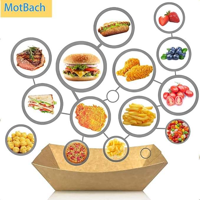 Kraft Paper Food Tray, Disposable Serving Tray for Snack Hot Dog BBQ Popcorn Party Food Trays