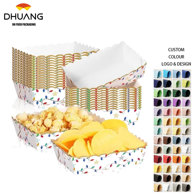 Food Trays Plaid Lights Nutcracker Disposable Christmas Paper Boat Nachos Hot Dog Party Supplies (Bright, Holiday Lights)