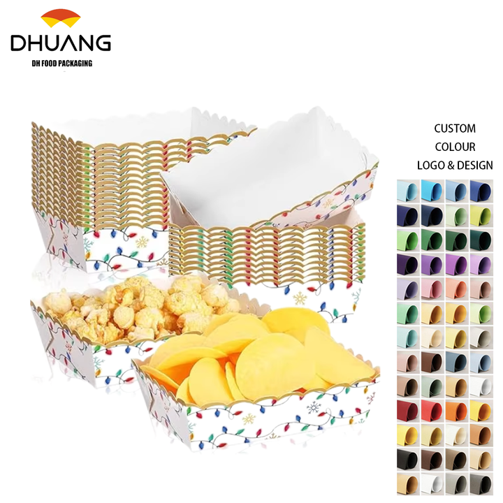 Food Trays Plaid Lights Nutcracker Disposable Christmas Paper Boat Nachos Hot Dog Party Supplies (Bright, Holiday Lights)