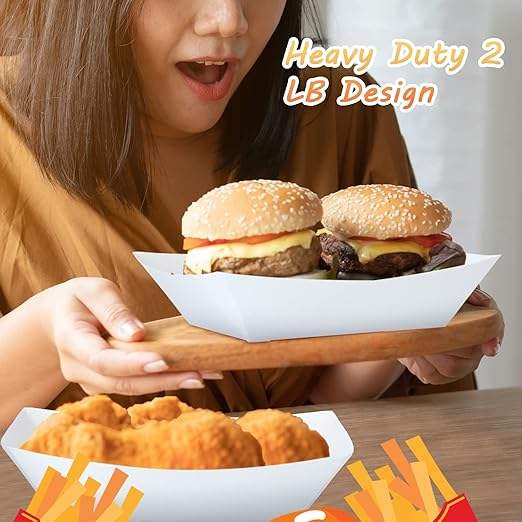 Food Trays Bulk Disposable Paper White Snacks Fast Food Carnival Holiday Party Gift Supplies Decoration (2LB)