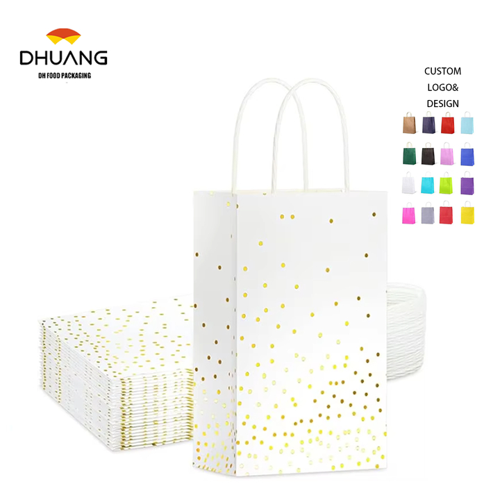 White and Gold Gift Bags with Handles and Gold Foil Dots Perfect for Bridal Party Birthday Party Shopping Bag