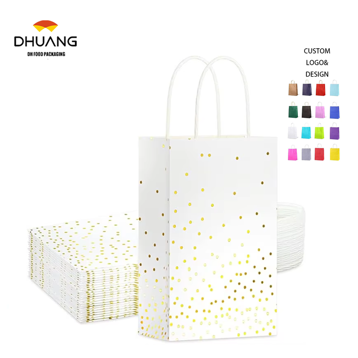 White and Gold Gift Bags with Handles and Gold Foil Dots Perfect for Bridal Party Birthday Party Shopping Bag