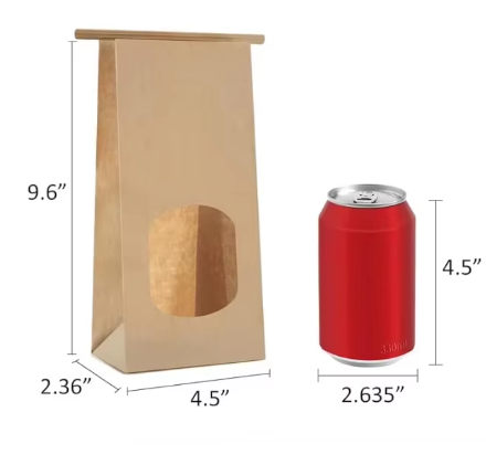Kraft Paper Bag Clear Window Tin Label Lock for Storing Cookies Rustic Brown Sturdy Moisture-Air Protected Custom Bread Bags