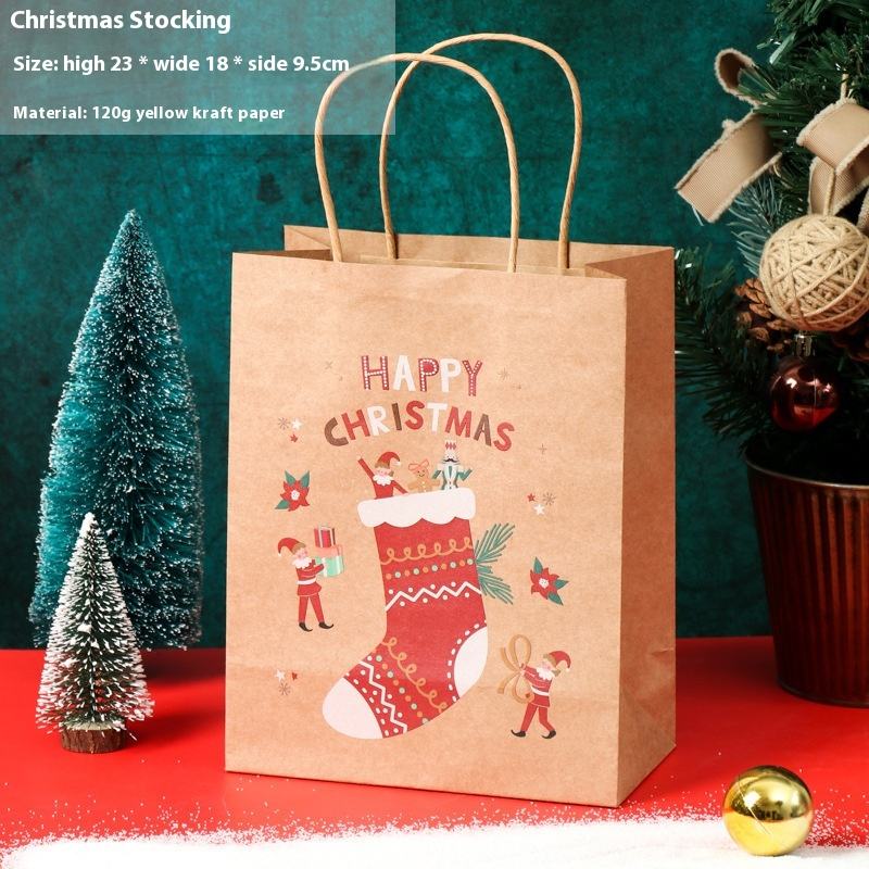 In Stock Christmas Kraft Paper Bag for Candy Apple & Food Gift Packaging Enhanced with Flexo Printing Customizable Logo
