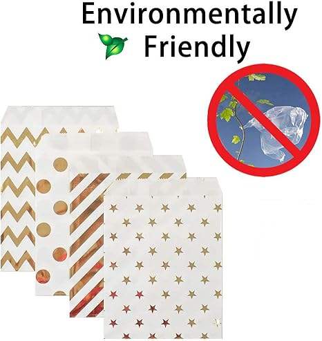 Custom Printed Paper Bags Bright Gold Color for Candy Buffet Cookies and Pastries Oil-proof Paper Bag