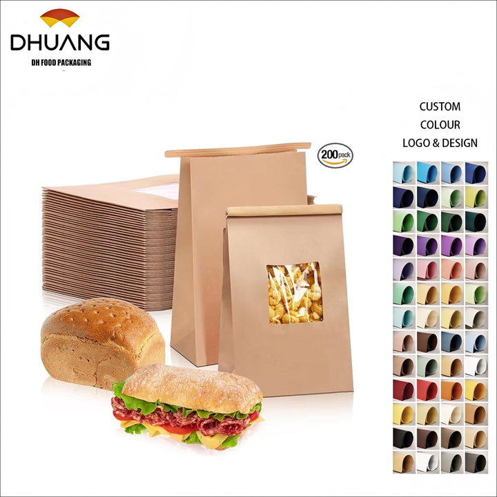 200 Bread Bags with Window Paper Cowhide with Tin Tie Lock Coffee Beans Snacks Bread and Candy Custom Bread Bags