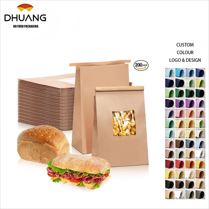 200 Bread Bags with Window Paper Cowhide with Tin Tie Lock Coffee Beans Snacks Bread and Candy Custom Bread Bags