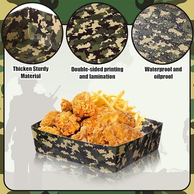 Large Food Paper Trays, 5 lb Deer Corn Chip Boat, Suitable for Children's Parties, Camo Themed Party Supplies (camo)