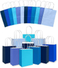 Bulk Small Size Kraft Paper Gift Bags with Handles 6 Different Blue Colors Multiple Uses for Gifts with Custom Logo Shopping Bag