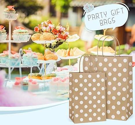 25 Brown Dot Gift with Handles Recyclable Kraft Paper Bags Shopping Bags Party Bags