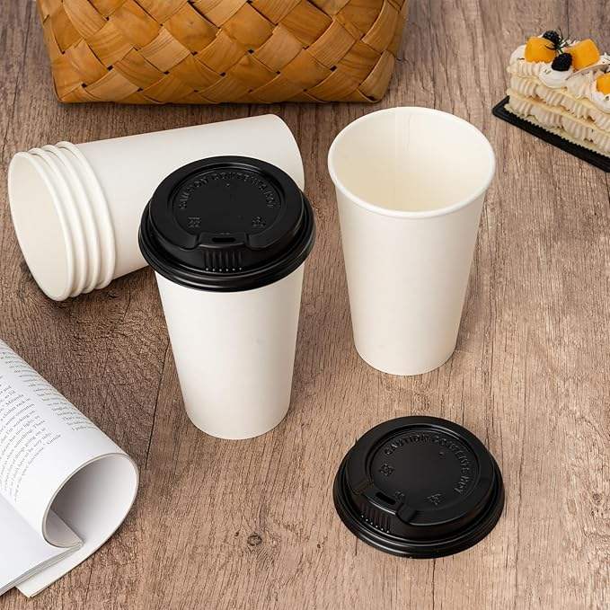 Disposable Paper Cups with Lids Leak-proof Cups Suitable for Carrying Hot or Cold Drinks Universal Coffee Cup