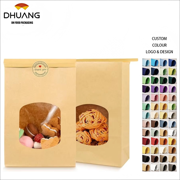 Brown Paper Bag with windows and Free Stickers Suitable for Preserving Bread in Bakery Restaurants Custom Bread Bags