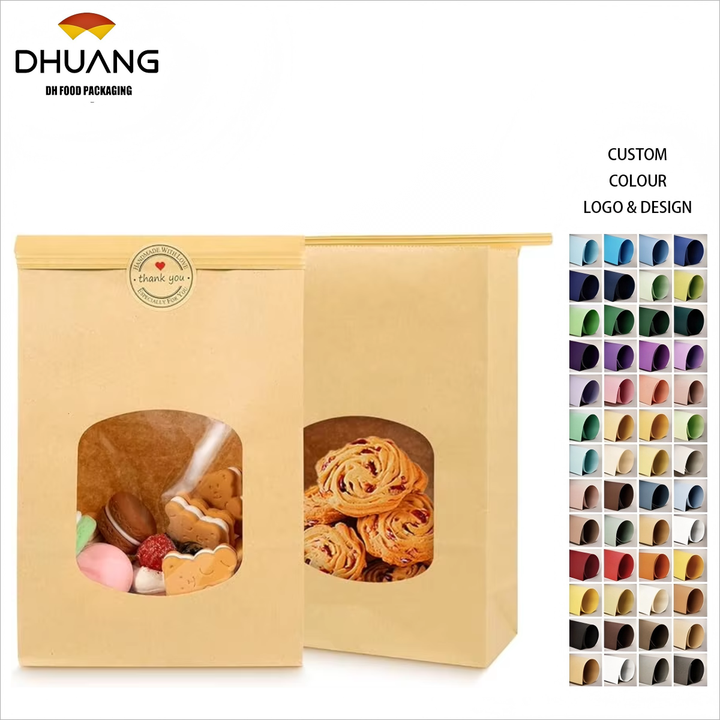 Brown Paper Bag with windows and Free Stickers Suitable for Preserving Bread in Bakery Restaurants Custom Bread Bags