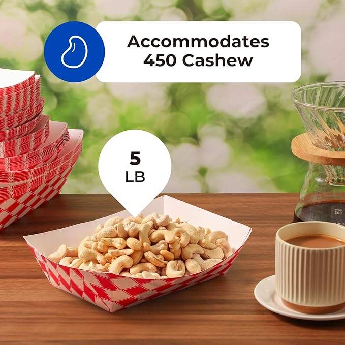5 Pound Paper Food Tray Disposable Red Check Oil Resistant Party Picnic Carnival, Corn Chips.