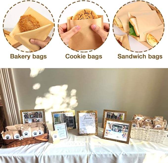 Sandwich Candy Paper Bag Brown Paper Packaging for Snacks and Cookies for Sandwiches and Candies Oil-proof Paper Bag