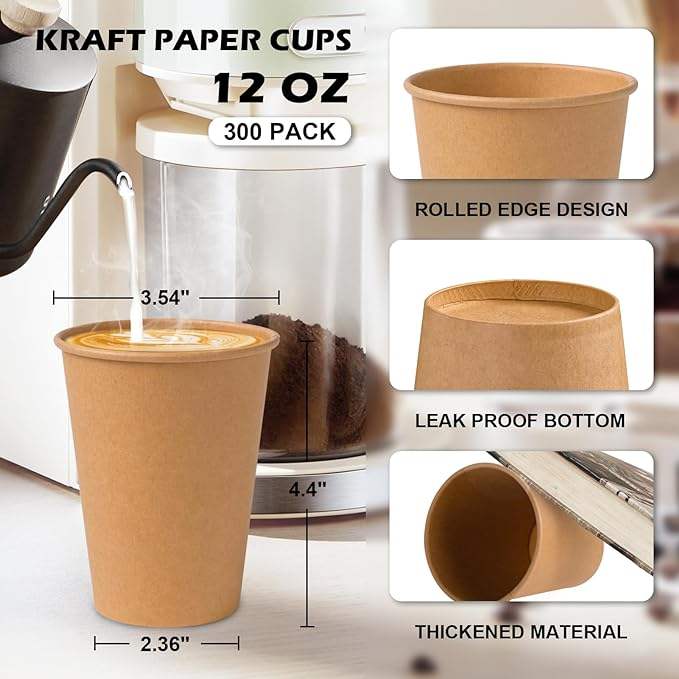 12 oz Paper Disposable Coffee Cups for Hot and Cold Drinks, Coffee Shops, Offices and Restaurants Coffee Cup