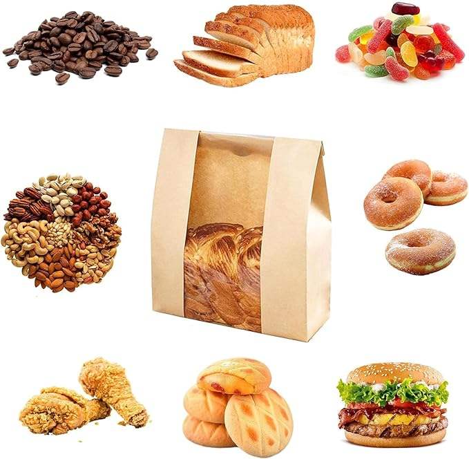 Bread Bag with Window Brown Paper Sourdough Toast Packaging Storage Food Bag Label Seal Sticker CUSTOM Bread Bags