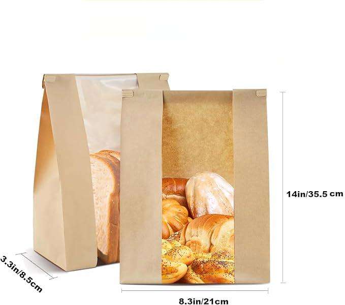 Industrial-Grade Tin Tab Seal Commercial-Grade Window Bags Personalized Kraft Paper for Fresh Baked Goods Custom Bread Bags