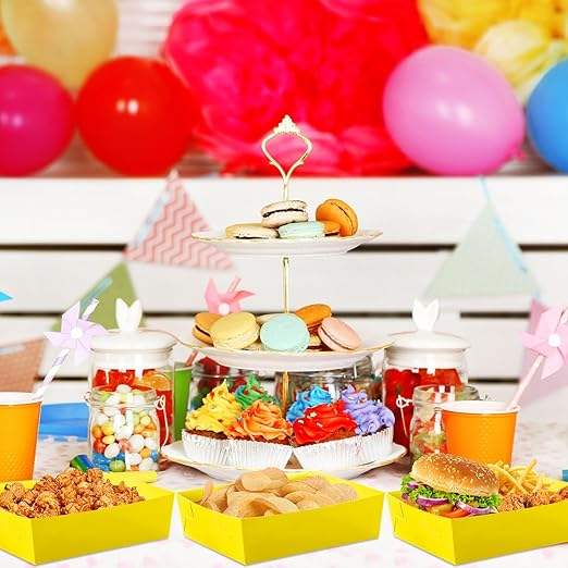 Disposable Paper Food Tray 5 lb Large Food Boat Nachos Tray Snack Tray Thanksgiving Party Birthday Supplies (yellow)