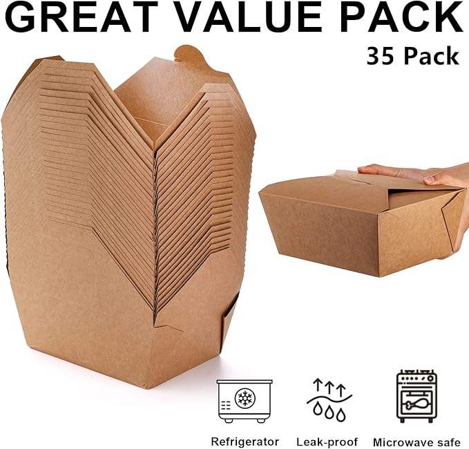 Paper Food Container Kraft Lunch Box Brown Storage Paperboard Fast Food Holder Microwaveble Food Box