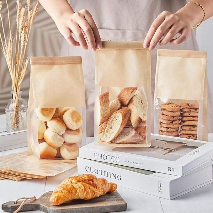 Packages Toast Bag with Window Kraft Tin Tie Label Lock Healing Bag Packaging Pastry Popcorn Custom Bread Bags