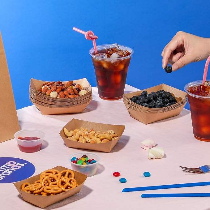 Paper Food Boat Heavy Duty Disposable Food Tray, Kraft Brown for Party Carnival, Oil Proof