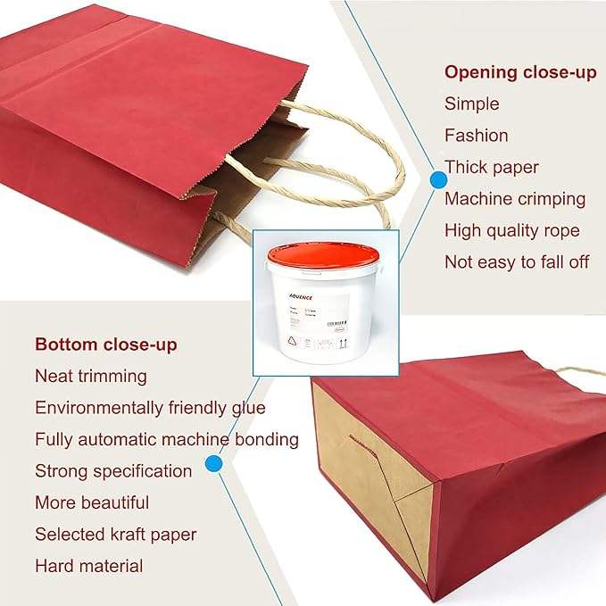 Red Gift Bags Dark Red Kraft Paper Bags With Handles (Dark Red, 8.2''X4.3''X10.6'')