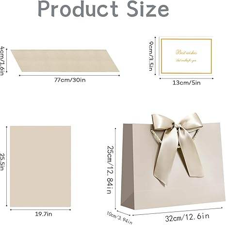 Gift Bags 1PCS Gift Bags Large with Ribbon and 1 Greeting Cards 2 Tissue Paper Portable Paper Gift Bag with Handles