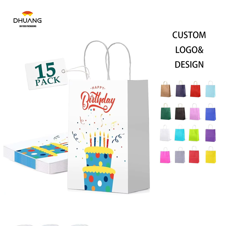 Small Gift Paper Bags with Handling Bulk Paper Shopping Colored Retail Recyclable Custom Paper Bags
