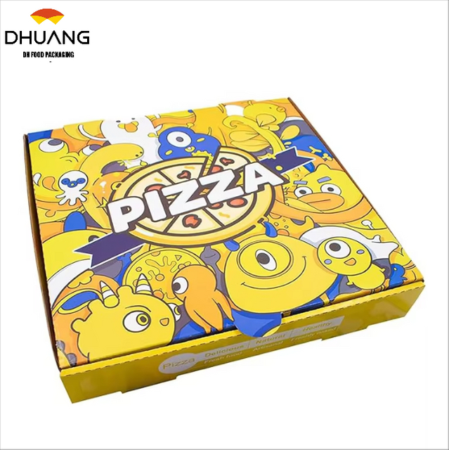 Pizza Box Takeout Protected Delivery Container Foldable Corrugated Cardboard square Carton Pattern Portable Custom Pizza Box