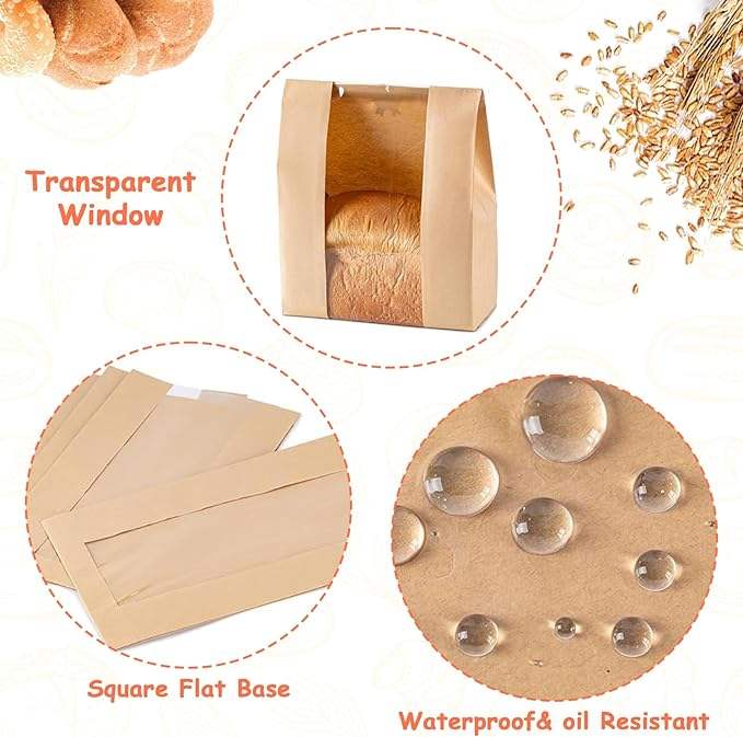 Window Paper Bags Homemade Bread Bags Kraft Paper Baked Goods Packaging Storage Custom Bread Bags