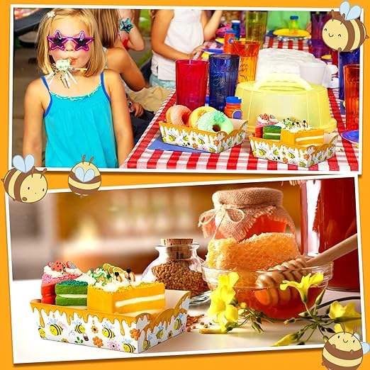 Packs Bee Party Supplies Set Birthday Decoration Disposable Paper Food Tray Paper Food Boat Carnival, Fair, Festival