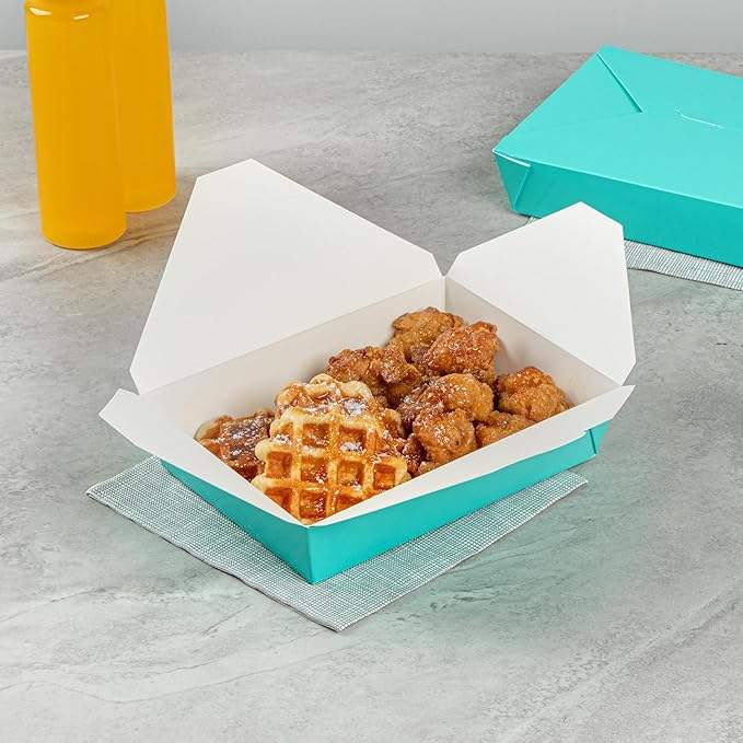 Disposable Turquoise Paper Rectangular Food Container Takeout or Picnic Box for Easy Carry & Versatility Food Box