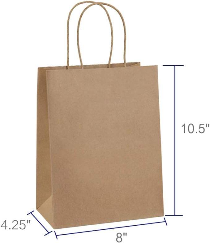 Gift Bag 8x4.25x10.5100 square Bottom Brown Paper Grocery Bags