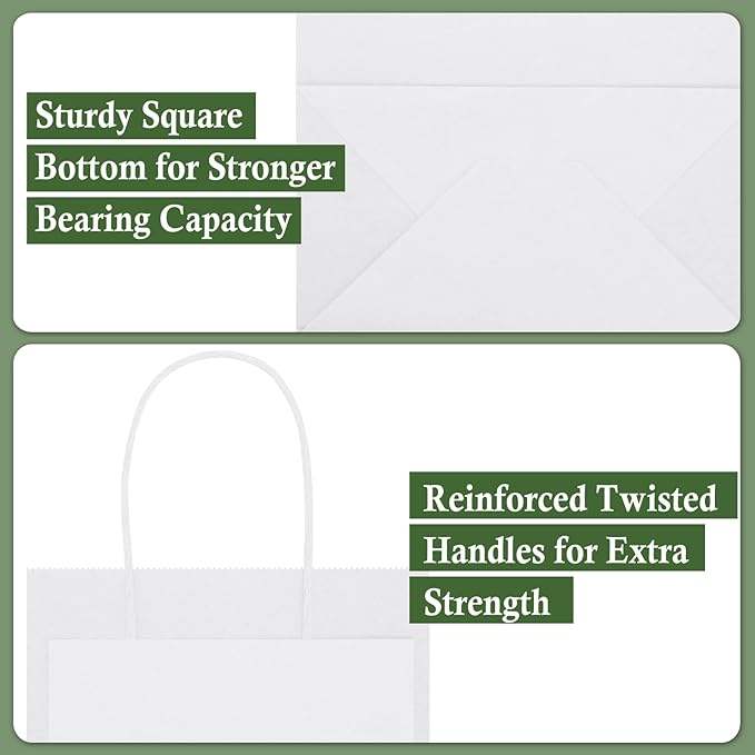 White Paper Bags with Handles Gift Bags Bulk Kraft Paper Recyclable Small Business Shopping Bags