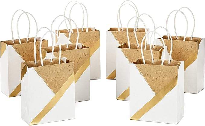 White Gold Foil Paper Gift Bags with Handles Party Favor Birthday Wedding Christmas and New Year Gift Wrapping