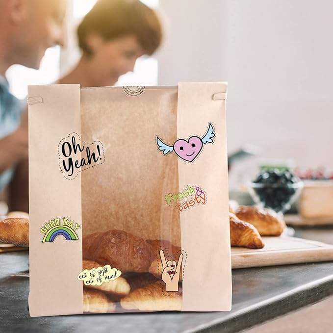 Brown Paper Bread Bags with Windows Customizable Patterns Labels and Seals for Packaging and Storage of Baked Custom Bread Bag