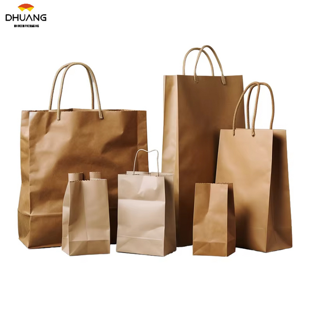 Customizable Pattern and logo Sizes Brown Paper Bag with Handle Paper-based Retail Shopping Bag