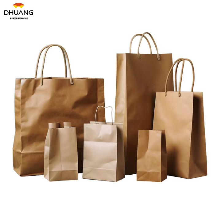 Customizable Pattern and logo Sizes Brown Paper Bag with Handle Paper-based Retail Shopping Bag